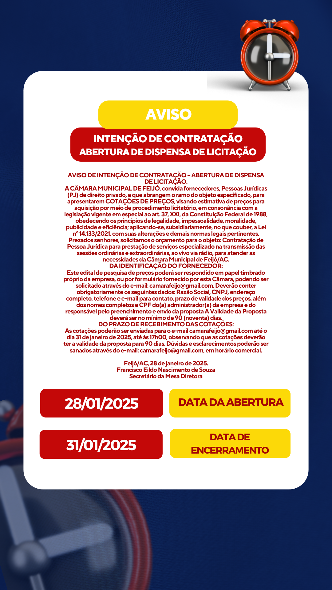 AVISO DE INTENÇÃO DE CONTRATAÇÃO